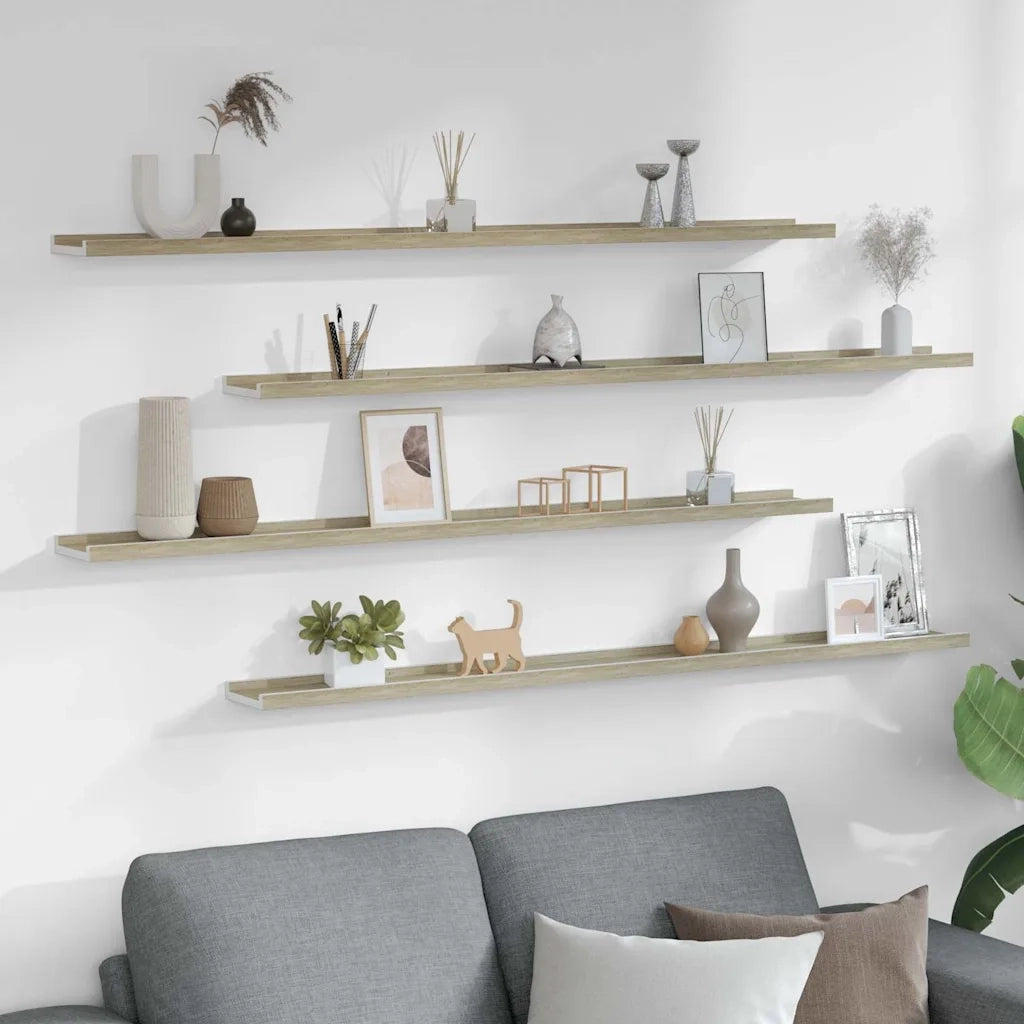Mensole da Parete 4 pz Bianco e Rovere Sonoma 115x9x3 cm cod mxl 33064