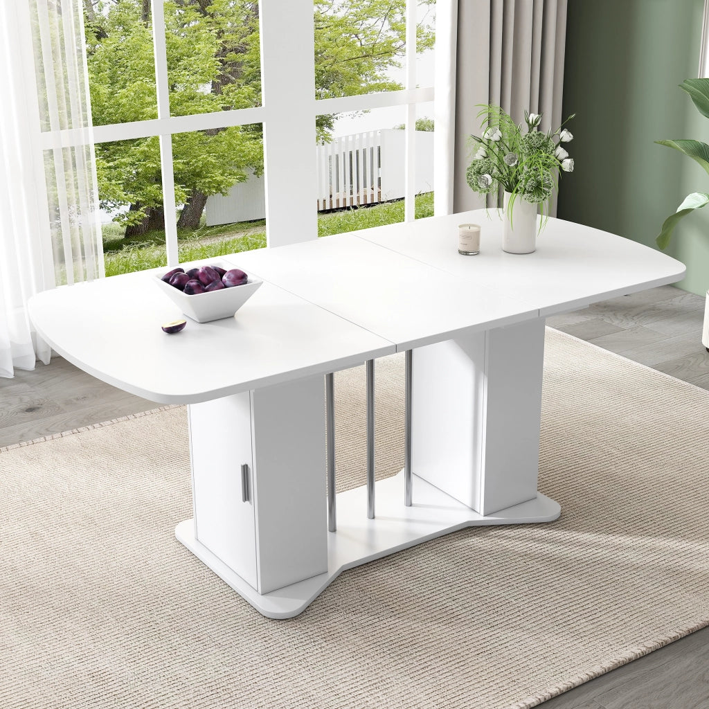 Tavolo da pranzo allungabile con 1 vano contenitore; stile classico; per sala da pranzo; bianco