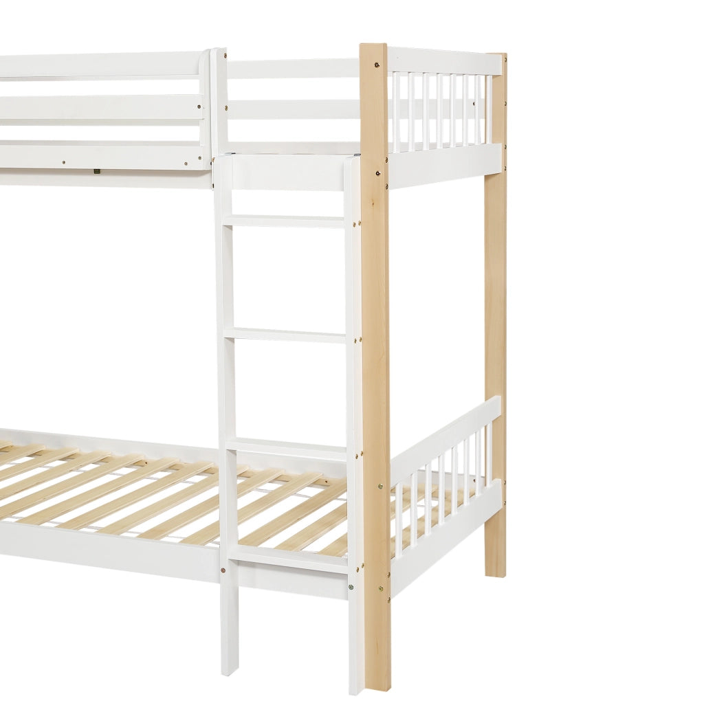 Letto a castello 90x200 cm con armadio, ripiani e scala, bianco/naturale