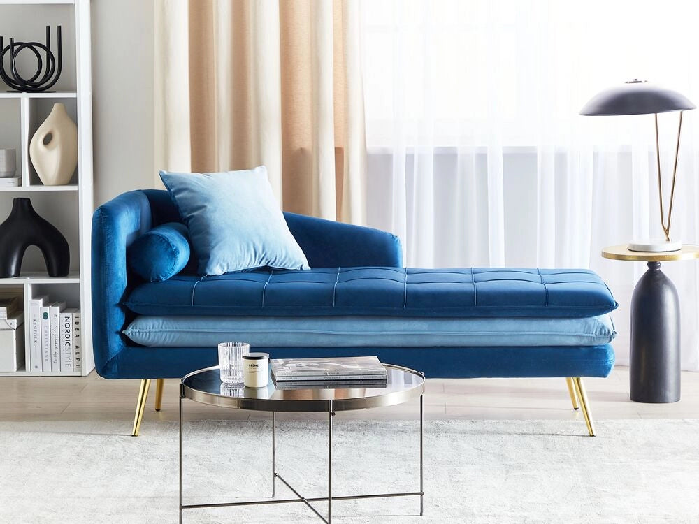 Chaise longue Blu e Azzurra versione sinistra Trapuntata Bottoni Spessamente Imbottiti Mobili Soggiorno versione sinistra