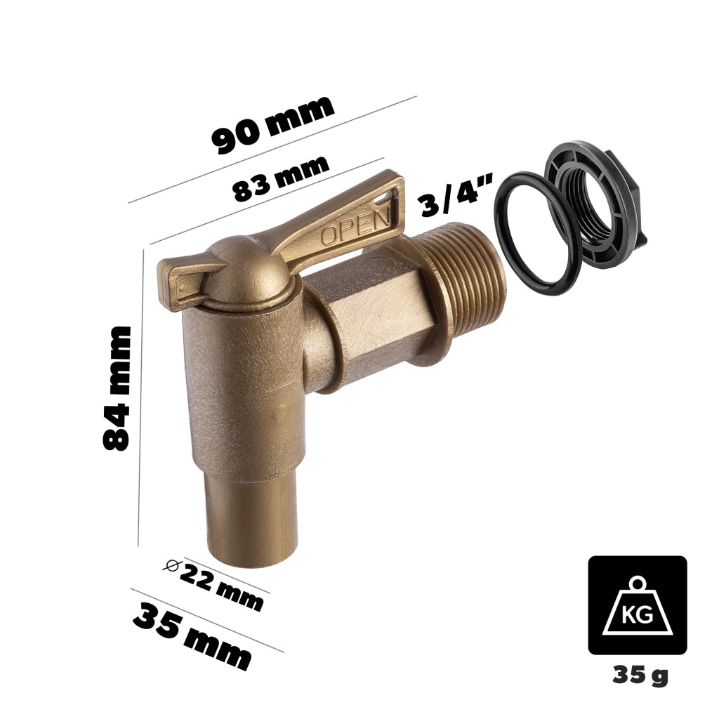 Rubinetto da giardino KADAX 3/4 per serbatoio di acqua piovana con valvola a barilotto.