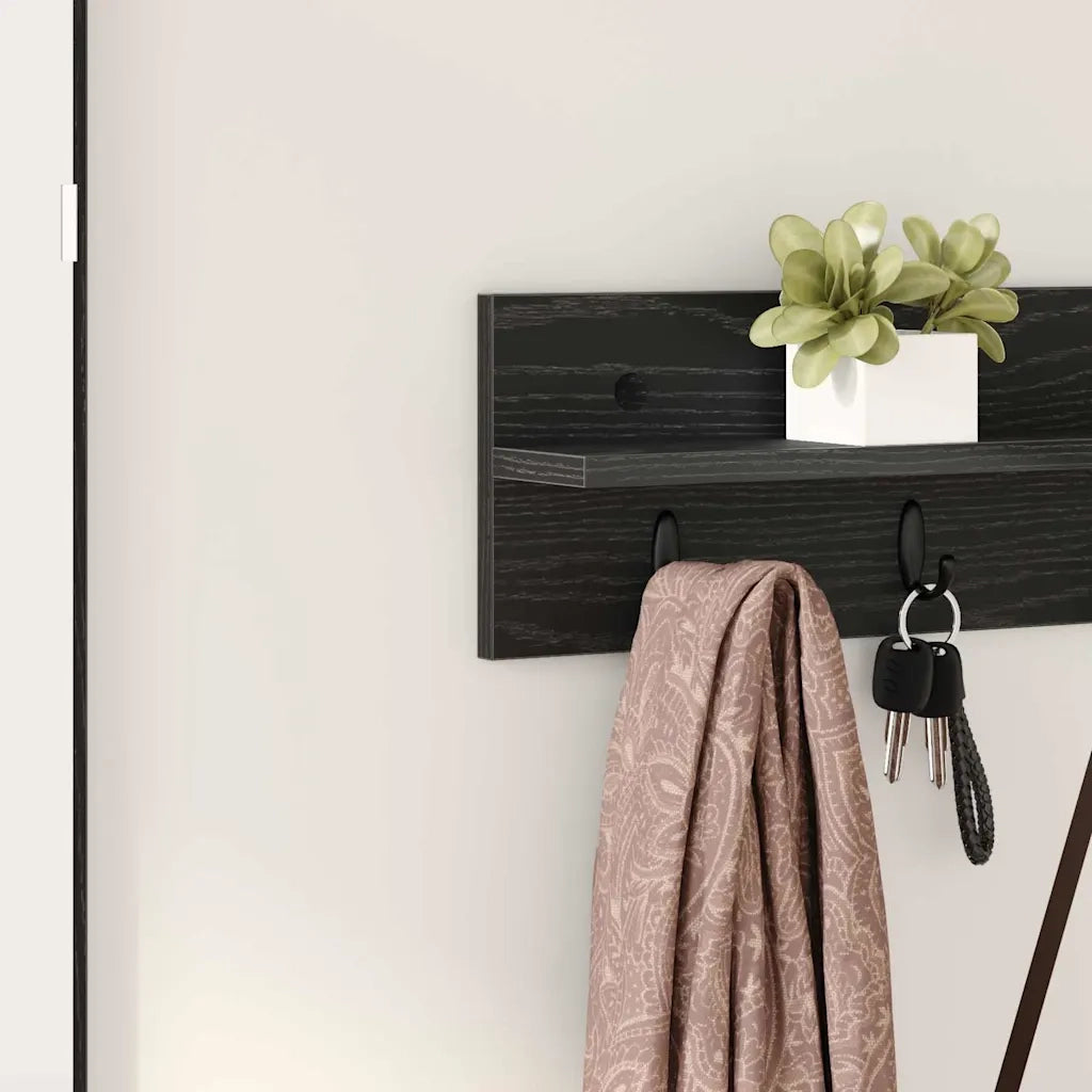 Appendiabiti a muro Rovere Nero 80 x 10,5 x 18 cm 874396