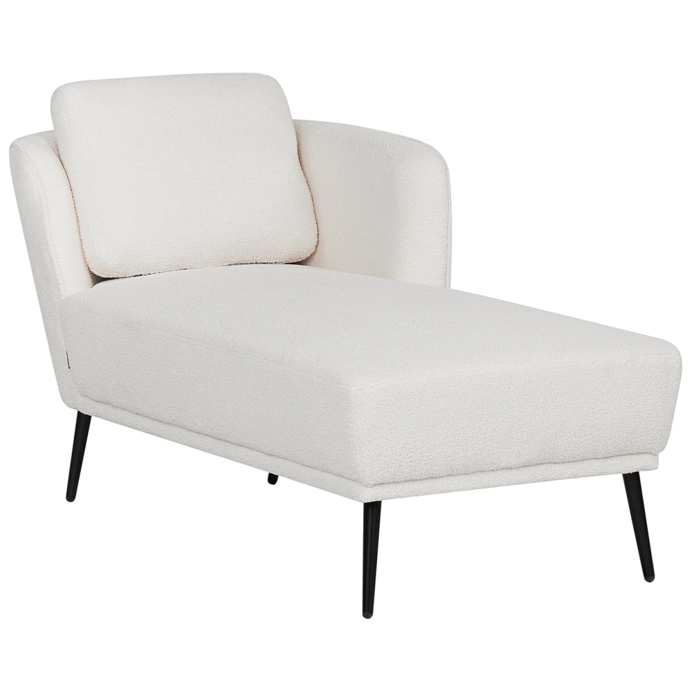 Chaise longue con cuscino bianco sporco in tessuto bouclé lato sinistro stile retrò