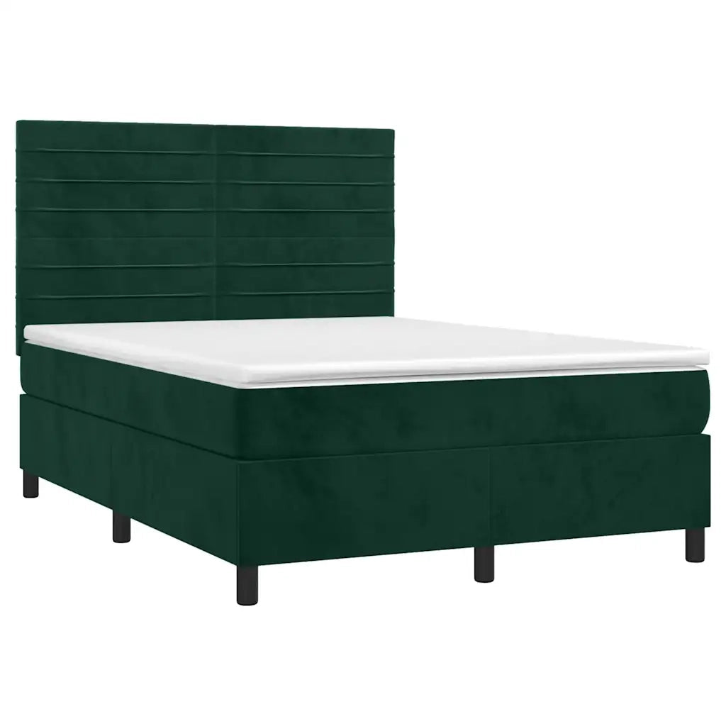 Letto a Molle con Materasso e LED Verde Scuro 140x190cm Velluto 3136182