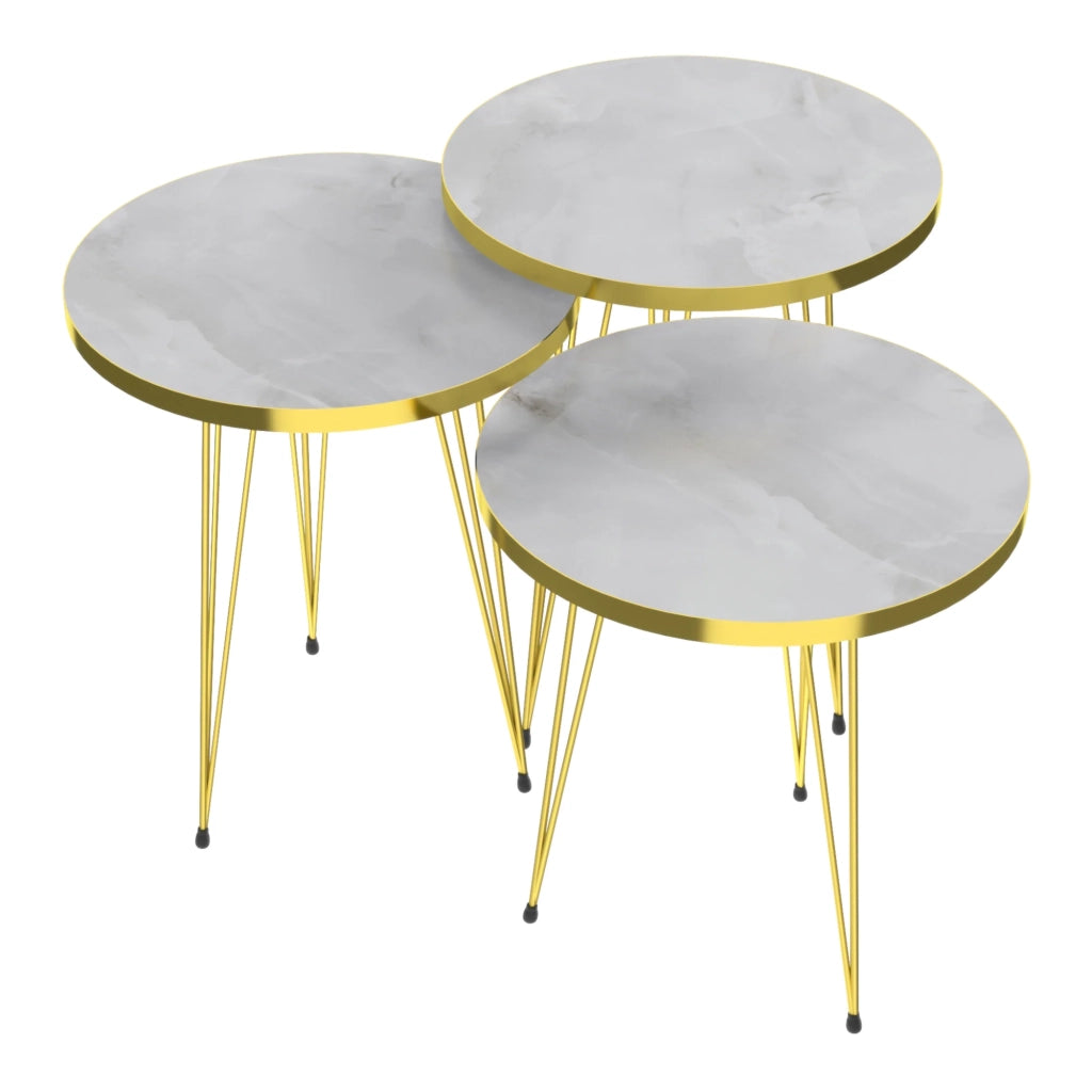 Set di 3 tavolini rotondi impilabili in marmo bianco e oro 03_0008411