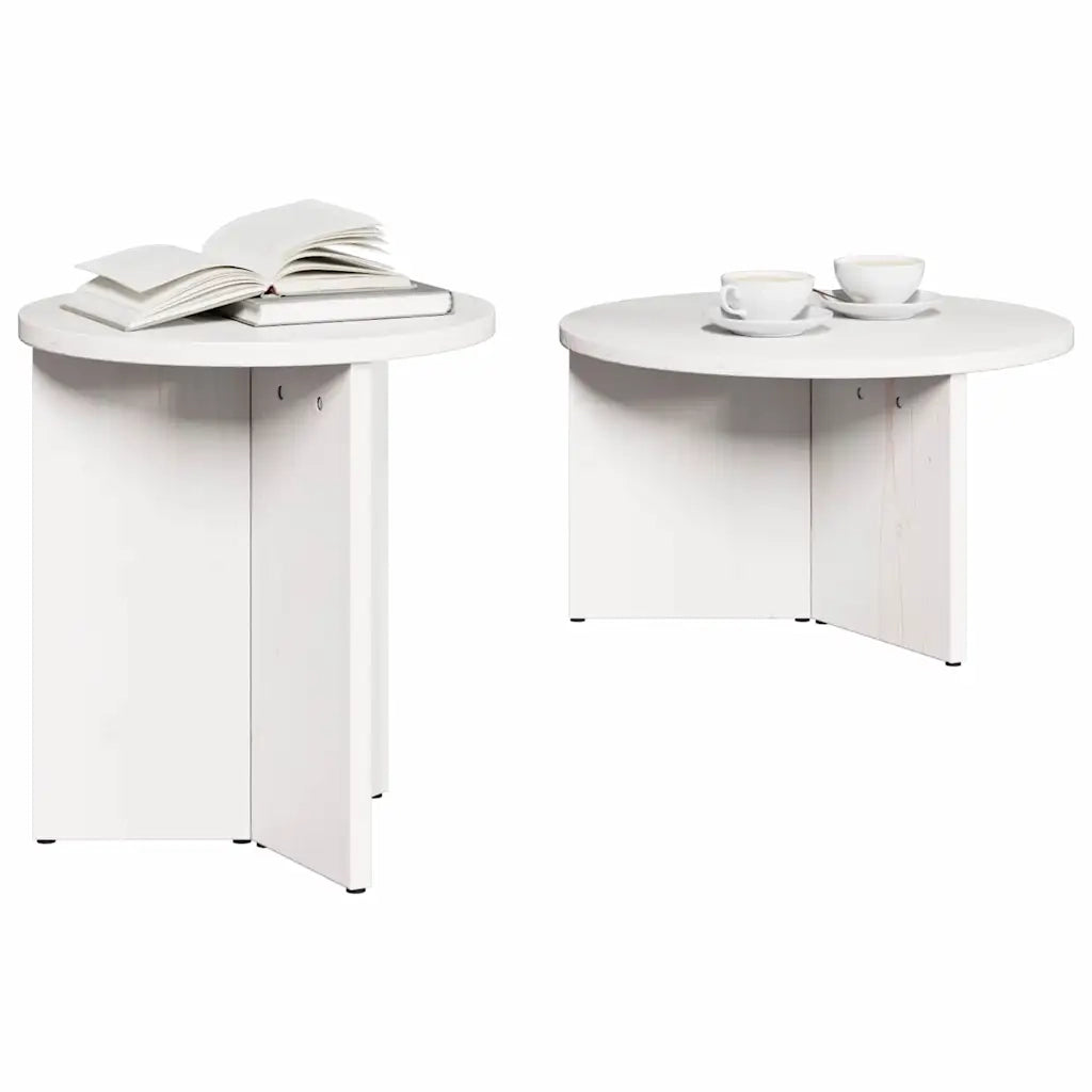 2 pz Tavolino da salotto | Tavolino da caff¨¨ | Tavolino da Soggiorno Bianco Legno massello di pino