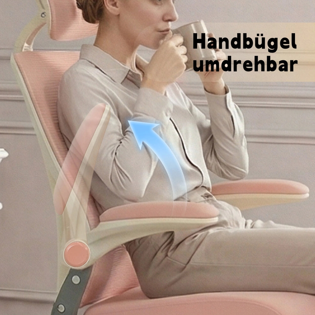 Sedia da ufficio ergonomica pieghevole con poggiatesta 3D e supporto lombare in mesh rosa 65 × 61 × 40.5 cm
