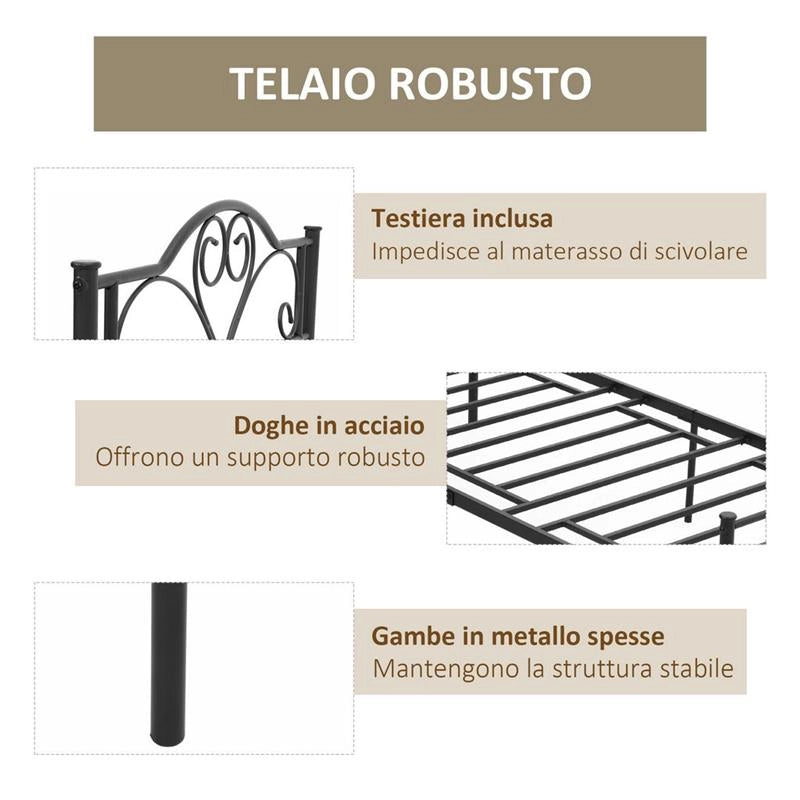 STRUTTURA LETTO SINGOLO IN ACCIAIO CON DOGHE INTEGRATE TESTIERA E PEDIERA