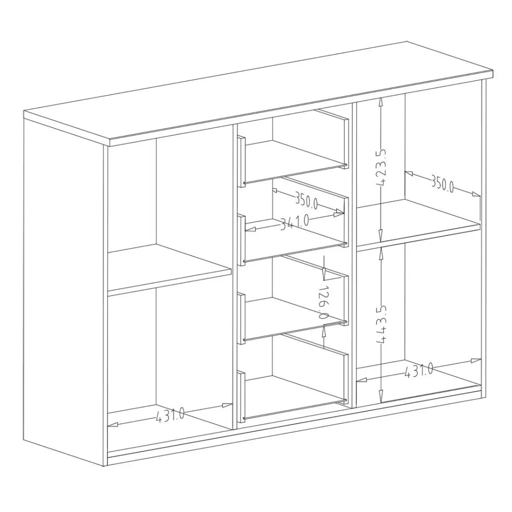Credenza design 2 porte e 4 cassetti – 130 cm – Rovere scuro e nero – Collezione FOX