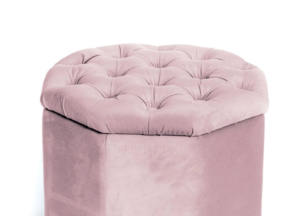 Pouf Salotto Contenitore Imbottito Trapuntato Ottagonale Velvet Tinta Unita - Pouf - Rosa Antico