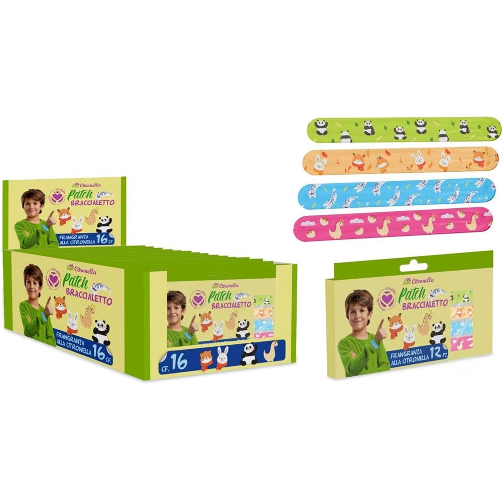 Trade Shop - Set 16pz Da 12 Patch Braccialetto Fragranza Alla Citronella Antizanzare Per Bambini 035078 -
