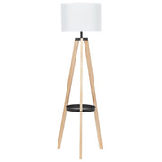 Lampada da Terra Treppiede Lino Bianco Paralume Rotondo Gambe Legno Chiaro 148 cm Moderna