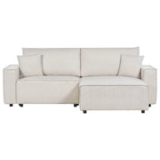 Divano letto angolare a sinistra Beige Tessuto poliestere imbottito 3 posti a L con cuscini Funzione letto Stile moderno Soggiorno