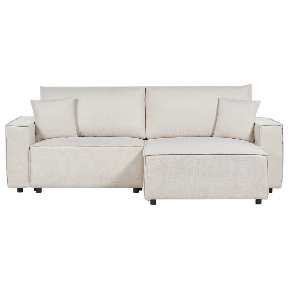 Divano letto angolare a sinistra Beige Tessuto poliestere imbottito 3 posti a L con cuscini Funzione letto Stile moderno Soggiorno