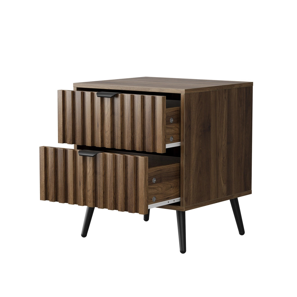 Comodino con 2 cassetti e ripiano; design incassato - per camera da letto - in MDF - 45×40×53 cm - noce