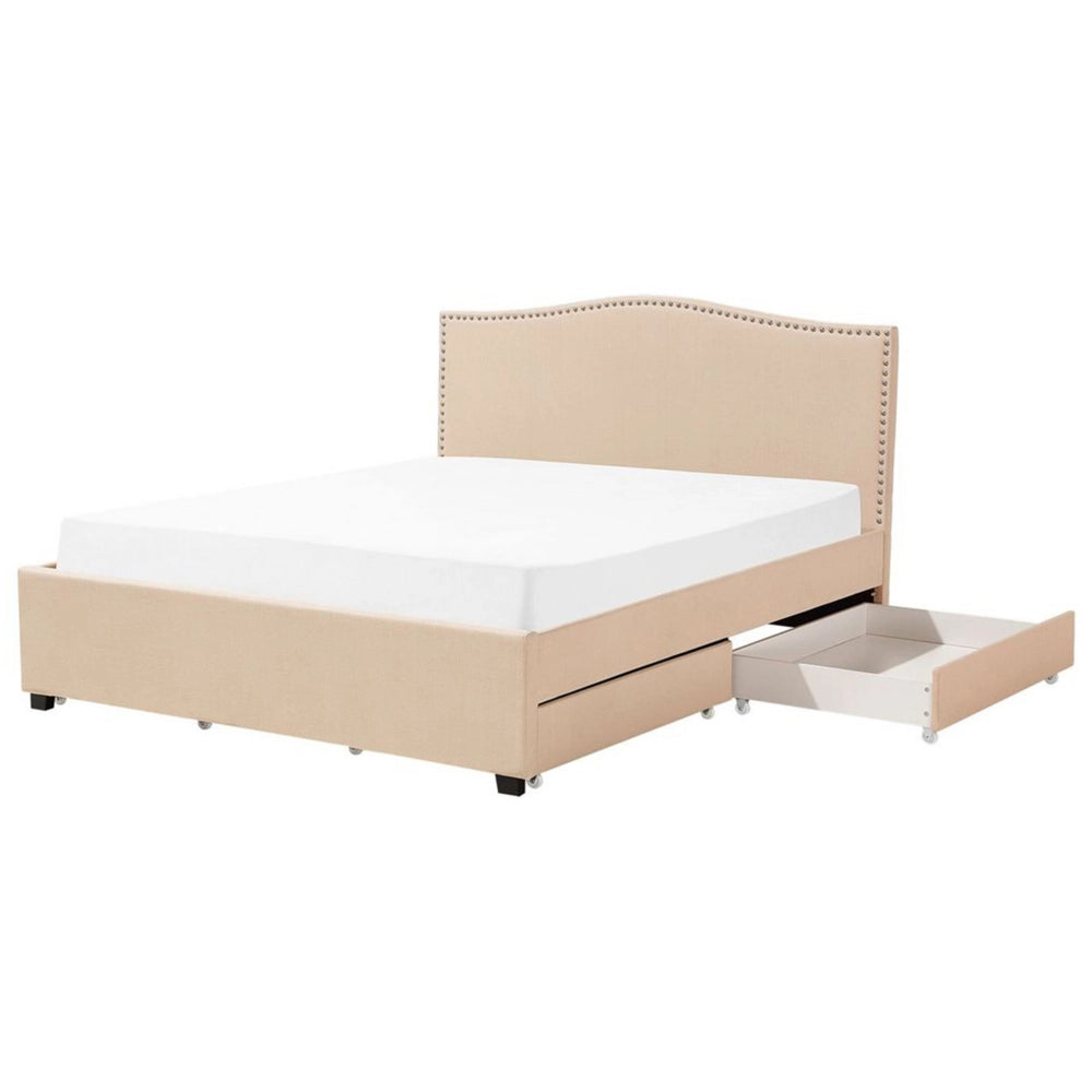 Struttura del letto Cassetto imbottito in poliestere beige 180 x 200 cm Design tradizionale