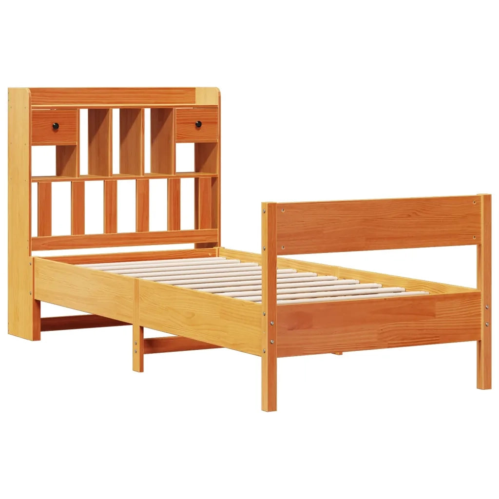 Letto Libreria senza Materasso Marrone Cera 100x200 cm in Pino