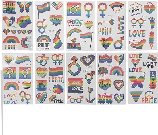 Sticker LGBT Arcobaleno per Festa di Pride - Acqua-Resistente e Orgoglioso - 10 fogli/71 disegni per Feste di Pride