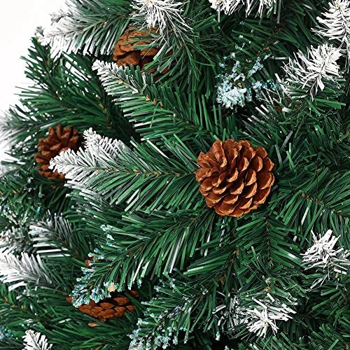 Albero di Natale Innevato 250cm Folto con Pigne 1600 Rami Base Legno Massello