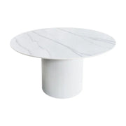 Tavolo da pranzo LUMEA – Rotondo 120 cm – Effetto marmo bianco – Piede centrale largo – Stile contemporaneo