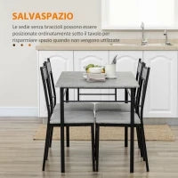 Set Tavolo e Sedie 5pz, Tavolo da Pranzo Rettangolare in Metallo e MDF e 4 Sedie da Pranzo Grigio e Nero
