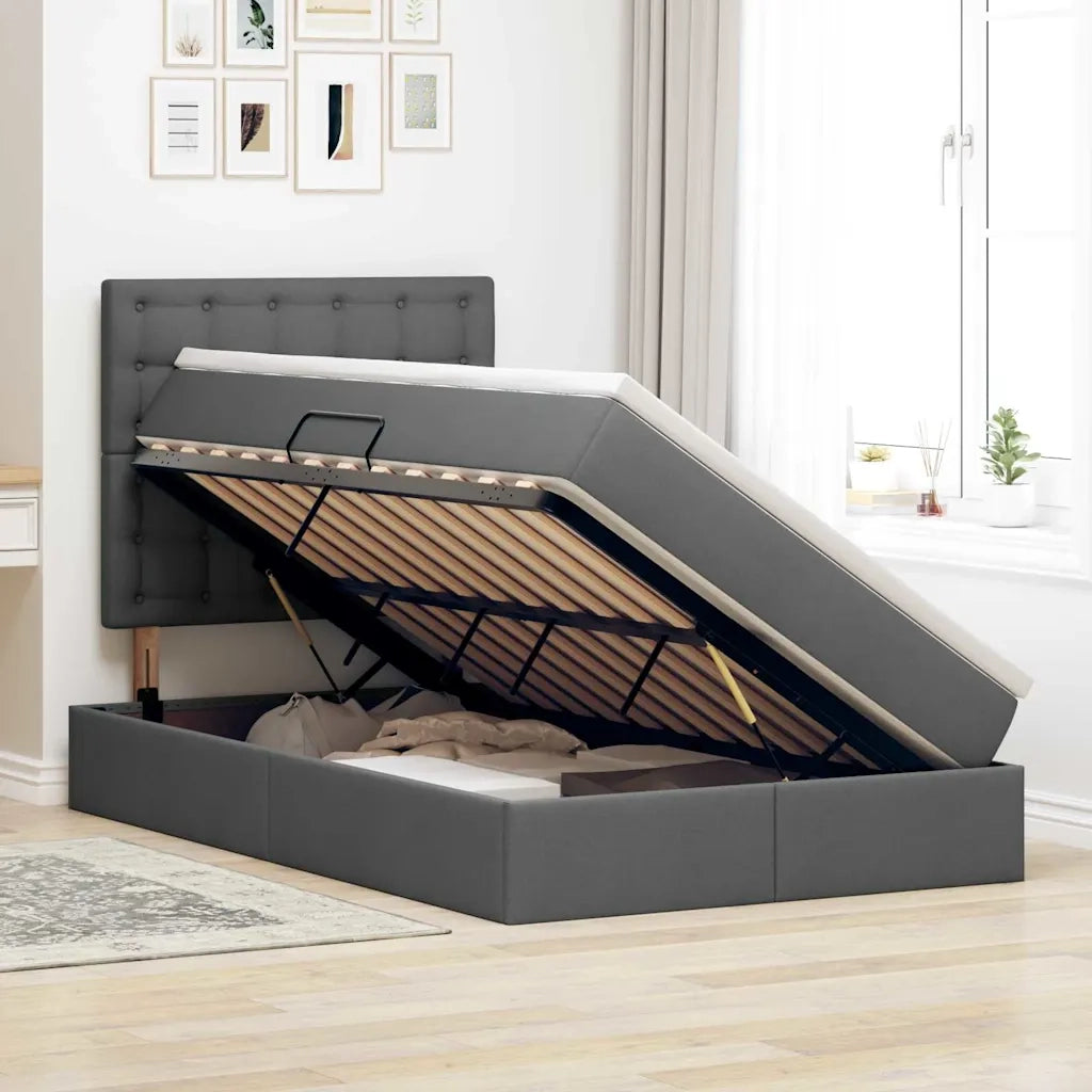 Letto con contenitore LED e materasso Grigio Scuro 120 x 190 cm