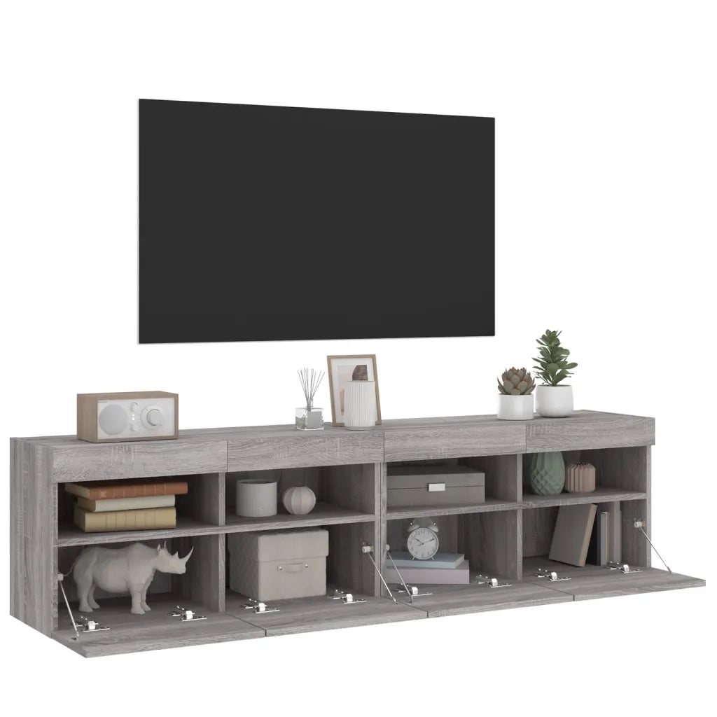 vidaXL Mobili TV a Parete con Luci LED 2pz Grigio Sonoma 80x30x40 cm