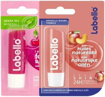 SET 2 LABELLO BALSAMO LABBRA COLORATO H 24 STICK 4,8 GR PESCA E CILIEGIA