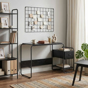 Scrivania con Spazio di Archiviazione Rovere Nero 8008044