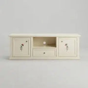 Mobile Porta tv 2 ante 1 vano 1 cassetto avorio anticato decorato a mano rametta