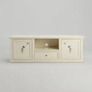 Mobile Porta tv 2 ante 1 vano 1 cassetto avorio anticato decorato a mano rametta