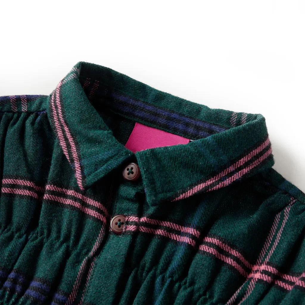 Abito da Bambina a Maniche Lunghe con Arricciature Verde Scuro 92 CFW7389606