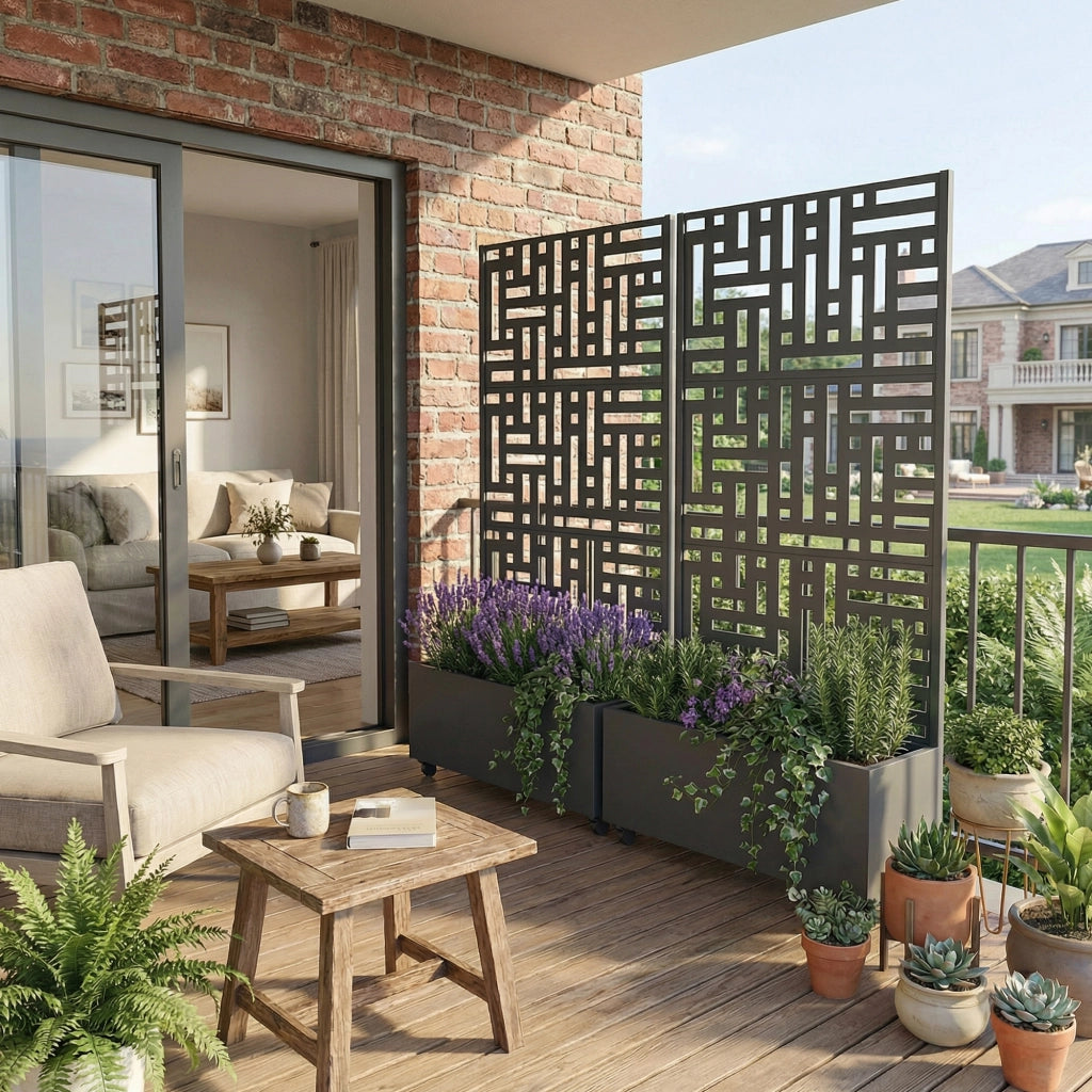 Fioriera con Spalliera Bernalda a 4 Rotelle 190 x 82 x 38 cm - Acciaio Grigio Antracite casa.pro