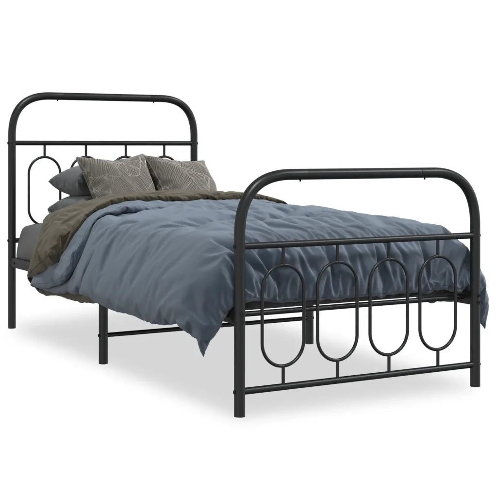 Giroletto con Testiera e Pediera-Struttura Letto Metallo Nero 90x200 cm 839461
