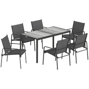 Set 7 Pezzi da Giardino con Tavolo e 6 Sedie da Pranzo con Braccioli in Acciaio Nero