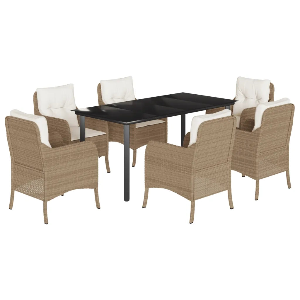Set da Pranzo da Giardino 7 pz con Cuscini Beige in Polyrattan 3211973