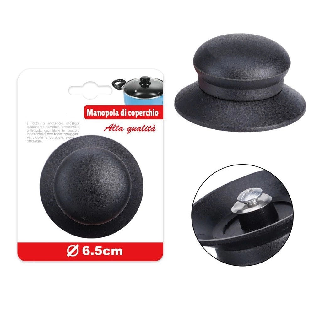 Trade Shop - Pomello Manopola Di Ricambio Per Coperchio Antiscotto Antiscivolo ø6.5 Cm Nero 607413 -