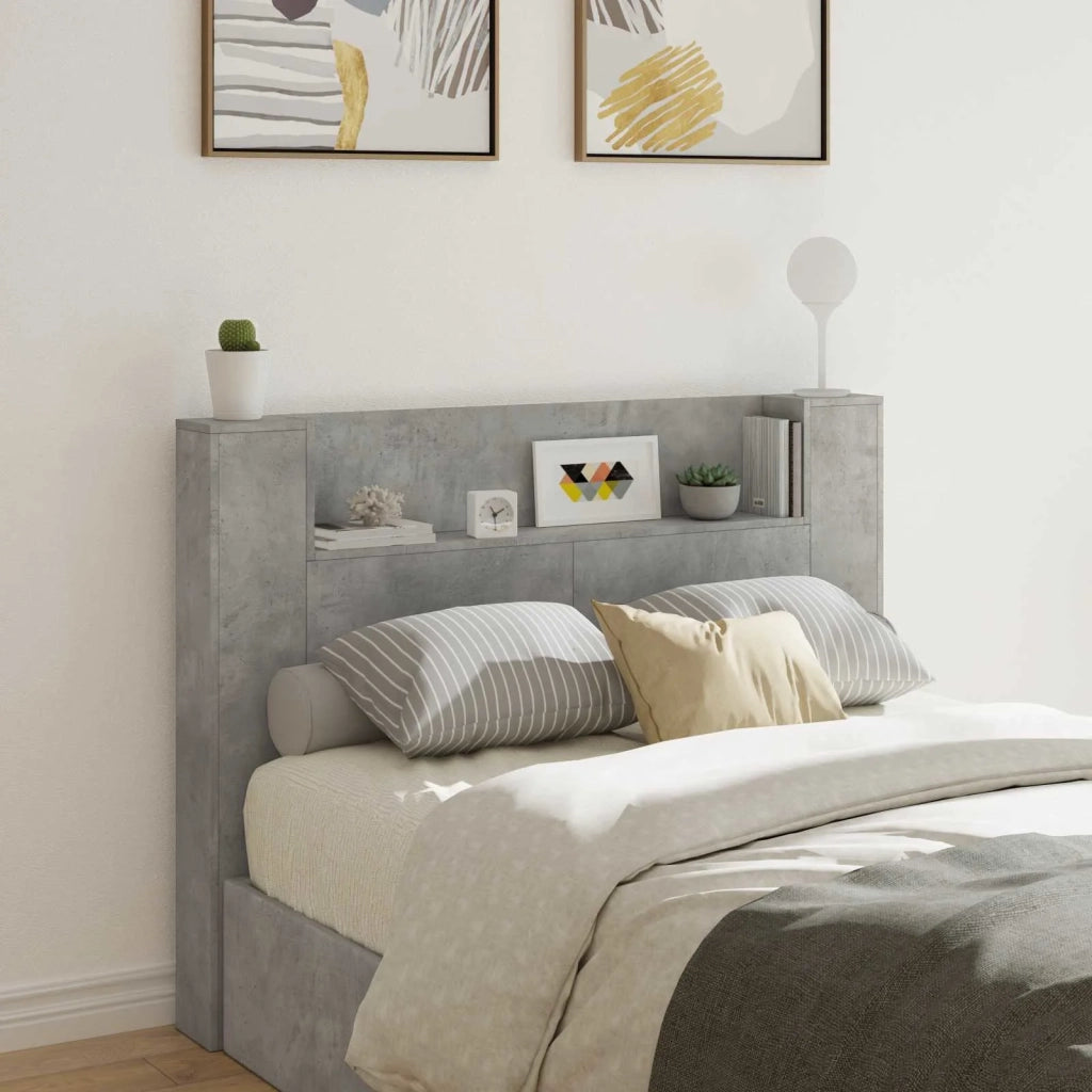 Testata con Mobile e LED Calcestruzzo 140 x 16,5 x 103,5 cm