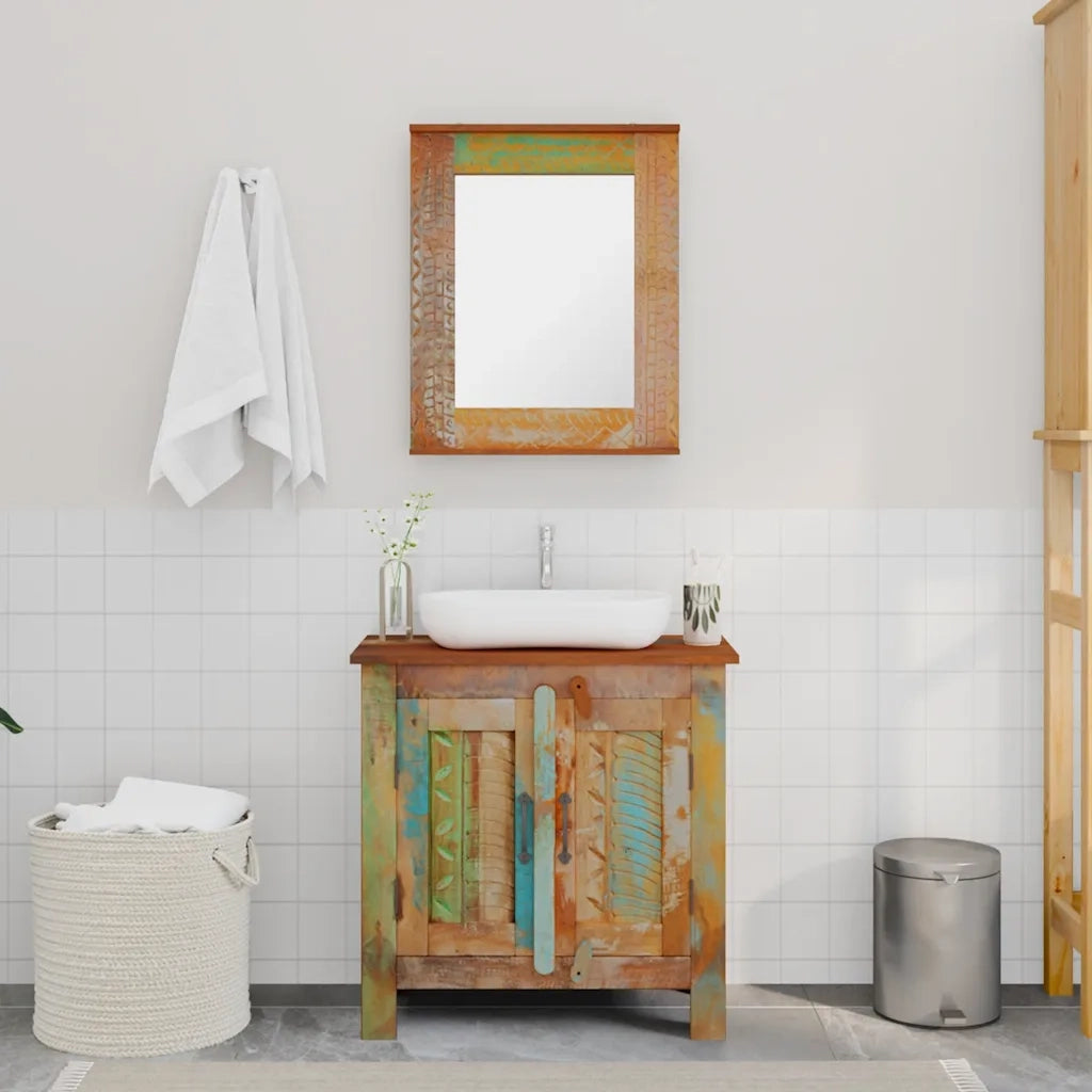 Armadietto in Legno di recupero solido per Bagno con Specchio cod mxl 31361