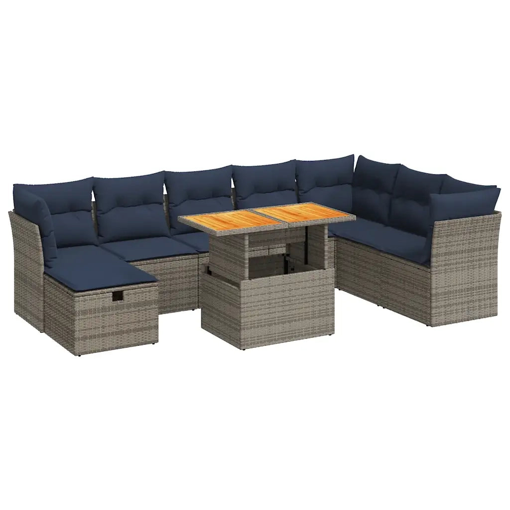 Set Divani Giardino 9 pz con Cuscini Marrone Polyrattan Acacia 3327992