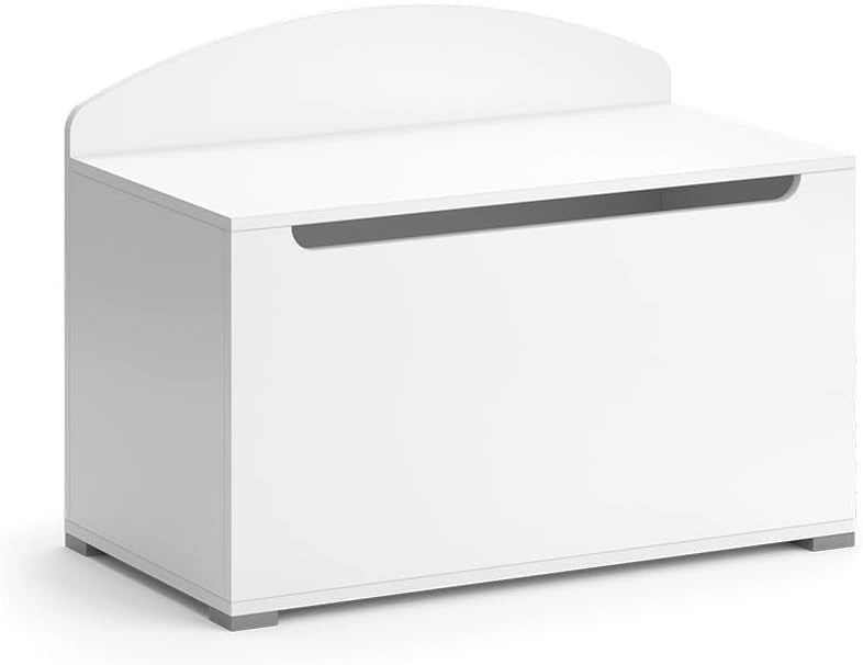 Cassapanca per giocattoli Arno, Bianco, 85 x 63.7 cm con coperchio, utilizzabile come soluzione di conservazione per giocattoli e accessori