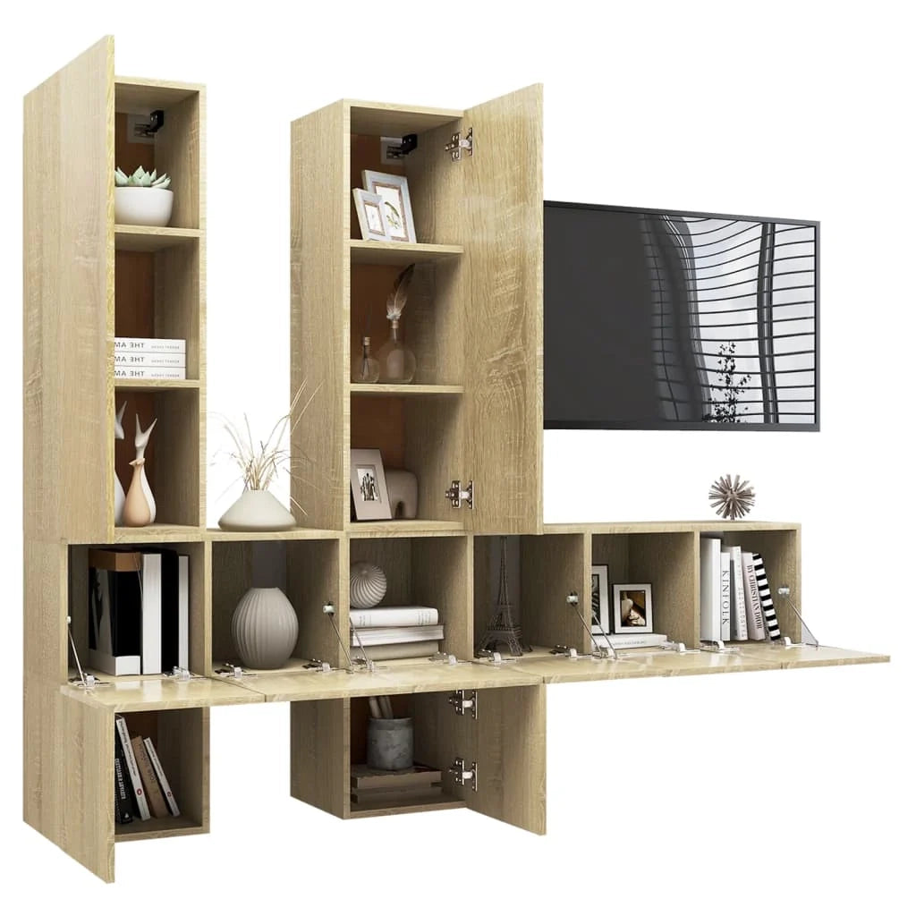 Set di mobili mobile buffet TV televisione soggiorno camera da letto soggiorno 7 pezzi rovere Sonoma multistrato marrone 02_0025205