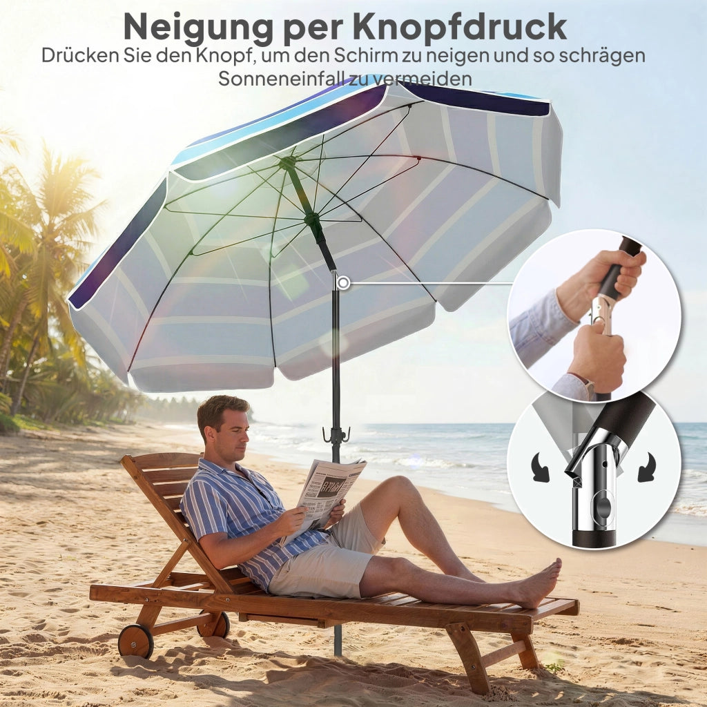 Ombrellone da spiaggia con tavolino pieghevole e portabevande ¨C zephmum ¨C ?198 cm UV30+ regolabile multicolore