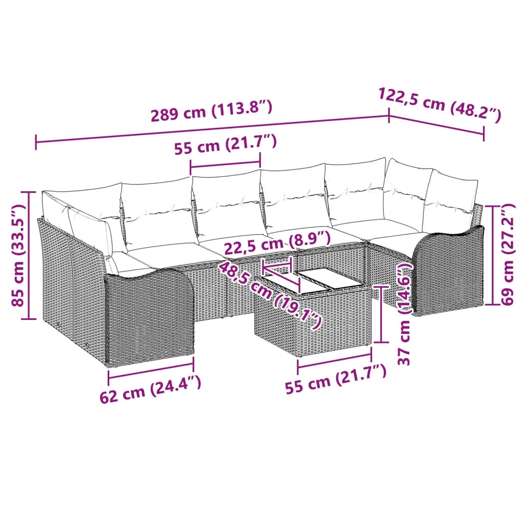 Set di divani 8 pz 7-Numero di posti Grigio polyrattan 3345625