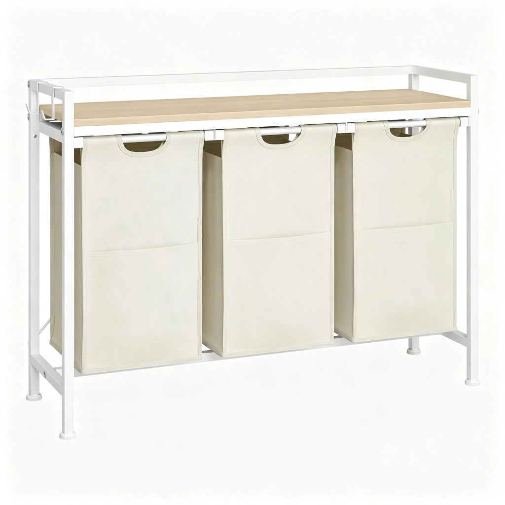 CESTO PORTABIANCHERIA 3 scomparti 96x30x71 cm Bianco/Quercia chiara