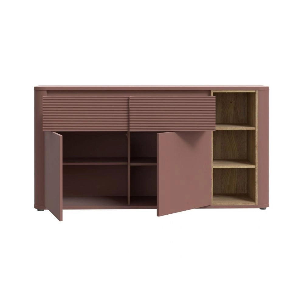 Madia Origin Core 2 ante 2 cassetti con vani a giorno 160 cm terracotta e dettaglio rovere