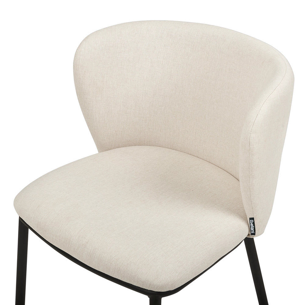Set di 2 sedie da pranzo in poliestere bianco sporco Rivestimenti in metallo nero Gambe senza braccioli Schienale curvo Design moderno e contemporaneo