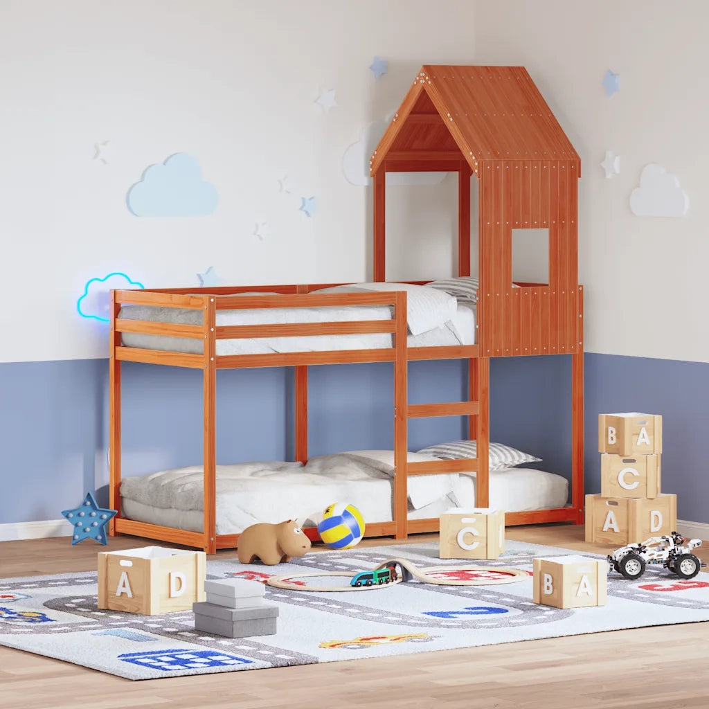 Tetto Letto Bambini Marrone Cera 60x89x134,5 cm Massello Pino
