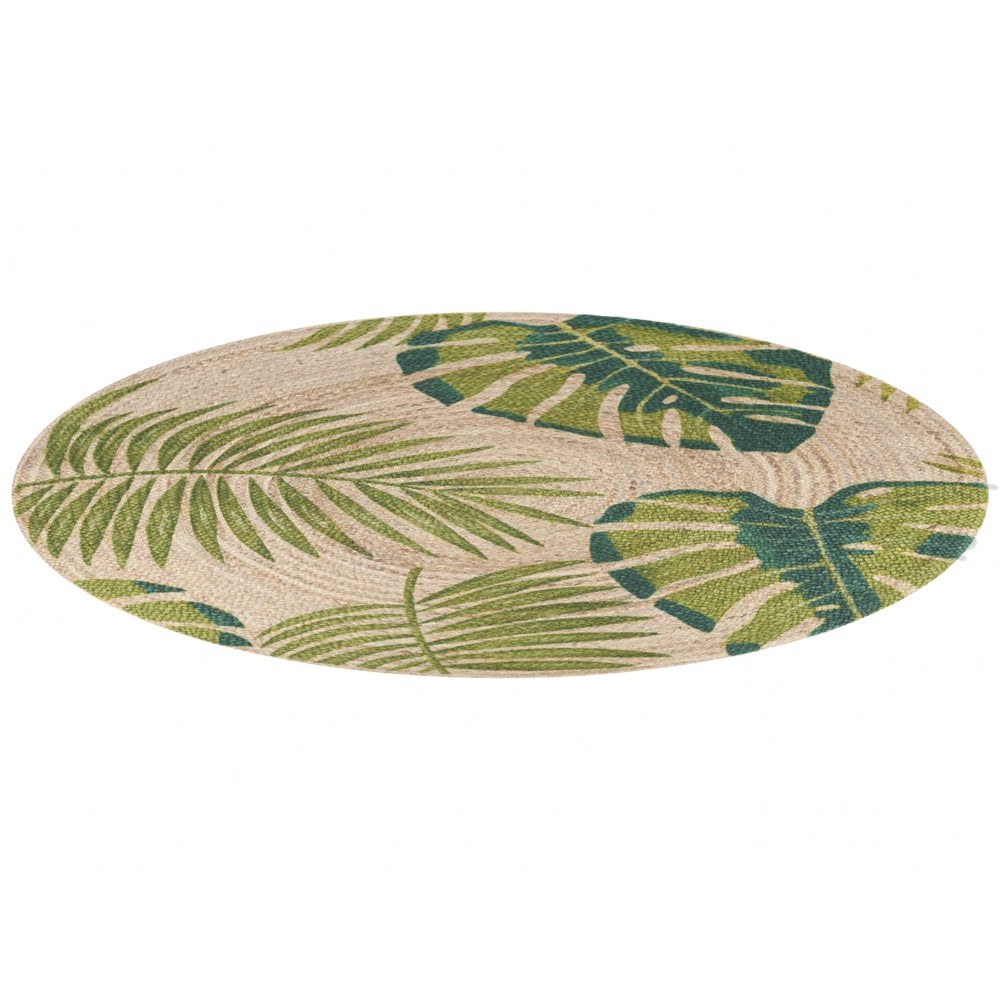 Tappeto in iuta con motivo stampato a foglia di monstera intrecciata verde Boho rustico 140 cm