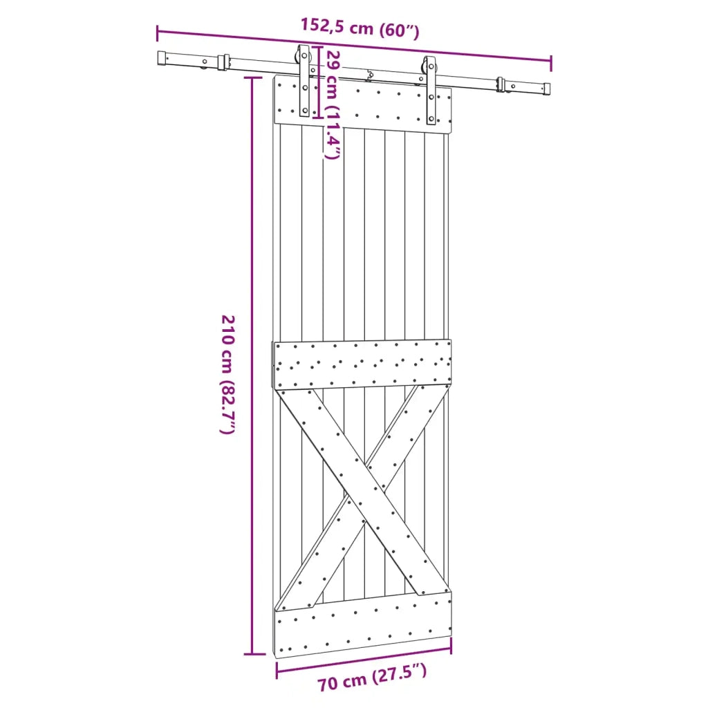 Porta scorrevole NARVIK Naturale e Nero 70 x 210 cm (152,5 cm) 3445347